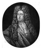 porträtt av samuel stryk, pieter schenk jag, 1670 - 1713 de tysk jurist samuel stryk. han bär en peruk. foto