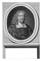 porträtt av johannes visscher på de ålder av 64, Abraham blotting, efter michiel skåpbil musscher, 1682 foto