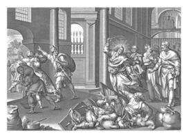 christ utvisande de köpmän och pengar växlare från de tempel, anonym, efter jacques de hej, efter maerten de vos, 1630 - 1702 foto