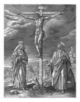 christ på de korsa, hieronymus wierix, efter maerten de vos, 1584 foto