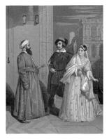 stadsbild med arab och man med kvinna, dolk jurriaan sluyter, 1849 foto