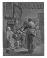 fyra män i ett interiör, en hembiträde häller öl, Nicolas Joseph voyez, efter jan Josef horemans ii, 1752 - 1779 foto