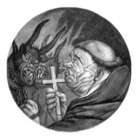 munk med djävlar, Jacob gole, efter cornelis dusart, 1693 - 1700 foto