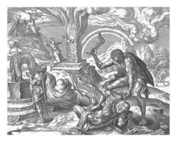 cain dödar abel, harmen jansz muller, efter maarten skåpbil heemskerck, 1570 - 1612 foto
