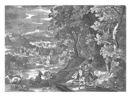 Jacob kämpar med de ängel, anonym, efter nicolaes pietersz. berchem, 1630 - 1702 foto
