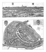 panorama och Karta av schiedam, 1598, Jacob de gheyn ii, 1700 - 1800 foto
