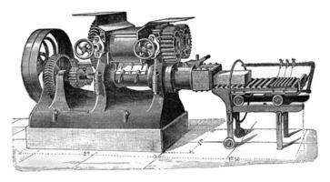 maskin med två propellrar, årgång gravyr. foto