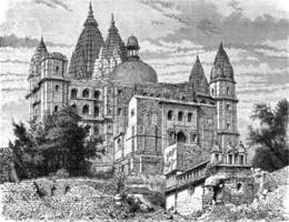 de bra tempel av chaturbhuj, orchha, årgång gravyr. foto