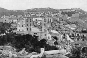 casamicciola i de ö av ischia efter de jordbävning av juli 28, 1883, årgång gravyr. foto