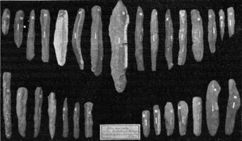 flinta knivar från de ålder av de gammal sten av sydlig Frankrike, årgång gravyr. foto
