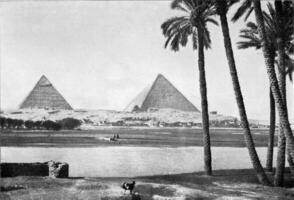 de banker av de nile i lägre egypten, årgång gravyr. foto