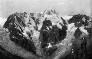 de burdjula glaciär i de Kaukasus, årgång gravyr. foto