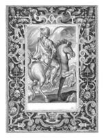 hjälte alexander de bra på häst i ram med ornament, nicolaes de bruyn, 1581 - 1594 foto