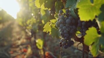 ai genererad njut av en vingård Turné, promenad genom rader av vindruvor, och njuta av vin provsmakning under de Sol foto