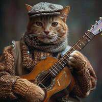 ai genererad de katt spelar de gitarr. katt gitarrist. skapas med generativ ai foto