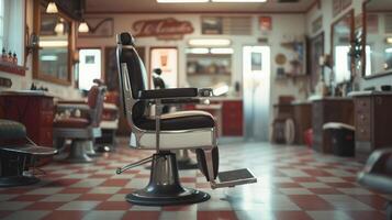 ai genererad generativ ai, årgång Foto av retro barberare affär av 50-tal, retro interiör design