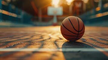 ai genererad generativ ai, professionell basketboll domstol, tömma sport arena bakgrund foto