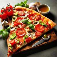 ai genererad skiva av färsk italiensk klassisk original- pepperoni pizza foto