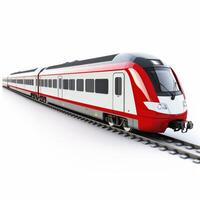 ai genererad realistisk passagerare tåg på en vit bakgrund foto