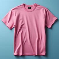 ai genererad enkel rosa t-shirt mall. tom t-shirt mockup. generativ ai foto