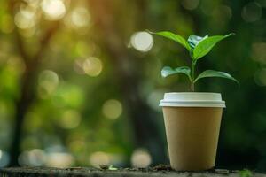 ai genererad gro växande i de kaffe kopp. miljömässigt vänlig, återvinning, genererad med ai foto