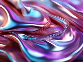 ai genererad vågig och färgrik holografiska silke bakgrund. glansig och regnbågsskimrande slät textur. generativ ai foto