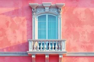 ai genererad fönster med en balkong i pastell färger. minimalistisk stil. generativ ai foto