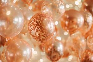 ai genererad festlig rosa ballonger fylld med glitter konfetti. generativ ai foto