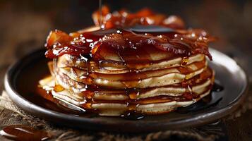 ai genererad bacon lönn pannkakor filmiska mat glädje foto