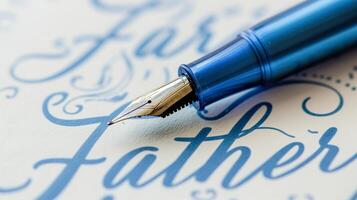 ai genererad blå fontän penna på handskriven fars dag kort - perfekt för brevpapper, Semester, och familj teman foto