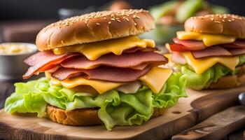 ai genererad friterad bologna smörgås med ost och isberg sallad foto