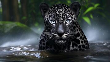 ai genererad närbild porträtt av en tiger gående graciöst genom flod, generativ ai foto