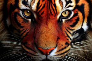 ai genererad närbild porträtt av en tiger ser direkt på de visare, generativ ai foto
