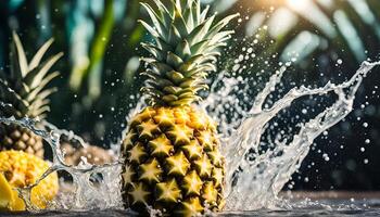 ai genererad vatten stänk på färsk ananas foto