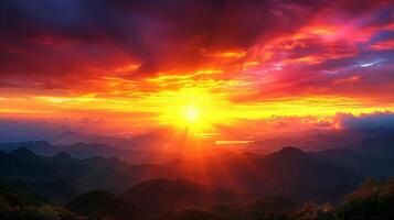 ai genererad hisnande solnedgång över berg räckvidd foto