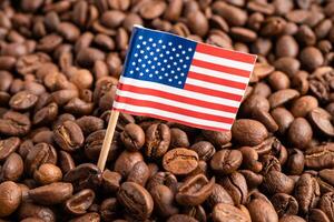 USA Amerika flagga på kaffe böna, importera exportera handel uppkopplad handel. foto