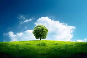 ai genererad grön planet - en se av jordens gräs kulle himmel i natur. skapas med generativ ai foto