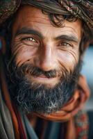 ai genererad emotionell porträtt av Lycklig pakistansk man, ai genererad foto