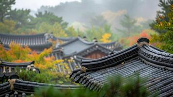 ai genererad traditionell koreanska arkitektur gammal stil söder koreatop resa landmärke i seoul korea foto