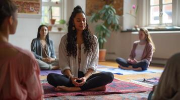 ai genererad en terapeut ledande en mindfulness session med en grupp av klienter foto