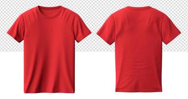 ai genererad främre och tillbaka se av enkel röd t-shirt mall mockup, generativ ai foto