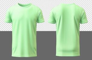 ai genererad främre och tillbaka se av enkel ljus grön t-shirt mall mockup, generativ ai foto