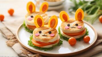 ai genererad söt kanin smörgåsar perfekt för barn parter foto