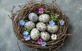 ai genererad traditionell bo med blommig motiv ägg dekoration foto