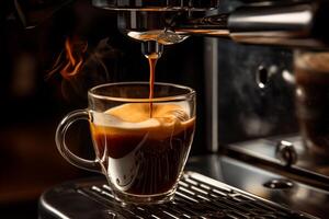 ai genererad kaffe maskin förbereder capichuno, närbild foto
