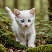 ai genererad de nyfiken kattunges skog äventyr foto