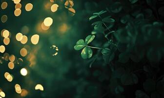 ai genererad st. Patricks dag bakgrund med bokeh defocused lampor foto