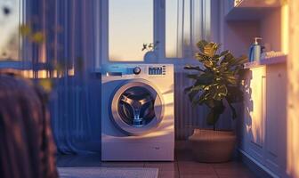 ai genererad modern tvättning maskin i de kök. foto