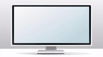 ai genererad ett dator övervaka i en vit bakgrund i ett öppen rum foto