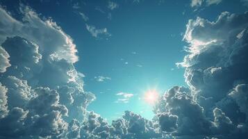 ai genererad Sol lysande ovan moln i himmel foto